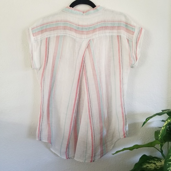 Altar'd State Linen Striped Button Shirt Top - Picture 2 of 8